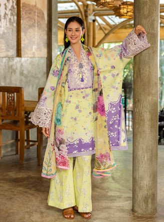 Roheenaz | Ethereal Bloom Lawn 25 | Elysse-Brand:Roheenaz-Type:Ladies Clothes-Pastel Yellow-Printed lawn-House of Maryam- Buy in UK, USA