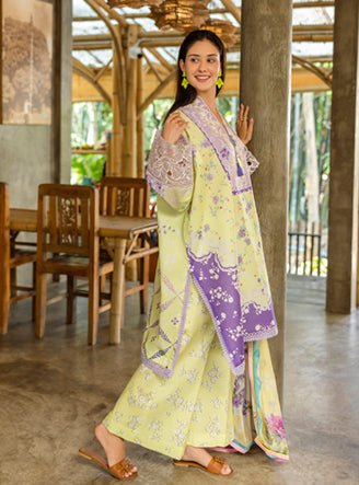 Roheenaz | Ethereal Bloom Lawn 25 | Elysse-Brand:Roheenaz-Type:Ladies Clothes-Pastel Yellow-Printed lawn-House of Maryam- Buy in UK, USA
