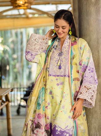 Roheenaz | Ethereal Bloom Lawn 25 | Elysse-Brand:Roheenaz-Type:Ladies Clothes-Pastel Yellow-Printed lawn-House of Maryam- Buy in UK, USA
