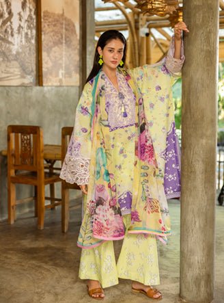 Roheenaz | Ethereal Bloom Lawn 25 | Elysse-Brand:Roheenaz-Type:Ladies Clothes-Pastel Yellow-Printed lawn-House of Maryam- Buy in UK, USA