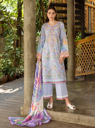 Roheenaz | Ethereal Bloom Lawn 25 |Florien-Brand:Roheenaz-Type:Ladies Clothes-LIight blue Grey-Printed lawn-House of Maryam- Buy in UK, USA