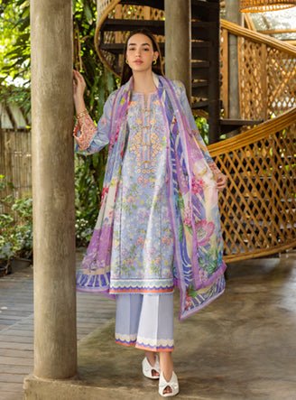Roheenaz | Ethereal Bloom Lawn 25 |Florien-Brand:Roheenaz-Type:Ladies Clothes-LIight blue Grey-Printed lawn-House of Maryam- Buy in UK, USA