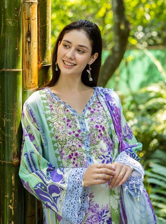 Roheenaz | Ethereal Bloom Lawn 25 | Florisse-Brand:Roheenaz-Type:Ladies Clothes-Mint Gray-Printed lawn-House of Maryam- Buy in UK, USA