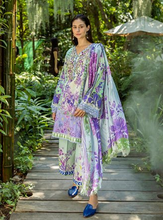 Roheenaz | Ethereal Bloom Lawn 25 | Florisse-Brand:Roheenaz-Type:Ladies Clothes-Mint Gray-Printed lawn-House of Maryam- Buy in UK, USA