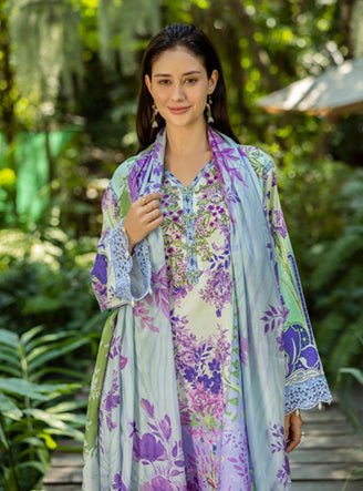 Roheenaz | Ethereal Bloom Lawn 25 | Florisse-Brand:Roheenaz-Type:Ladies Clothes-Mint Gray-Printed lawn-House of Maryam- Buy in UK, USA