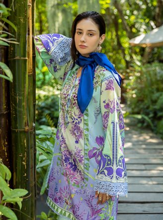 Roheenaz | Ethereal Bloom Lawn 25 | Florisse-Brand:Roheenaz-Type:Ladies Clothes-Mint Gray-Printed lawn-House of Maryam- Buy in UK, USA