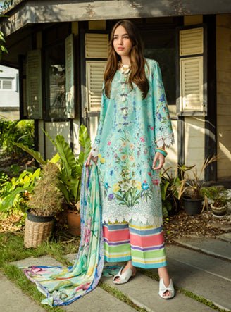 Roheenaz | Ethereal Bloom Lawn 25 | Maristela-Brand:Roheenaz-Type:Ladies Clothes-Pastel Blue-Printed lawn-House of Maryam- Buy in UK, USA