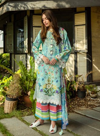 Roheenaz | Ethereal Bloom Lawn 25 | Maristela-Brand:Roheenaz-Type:Ladies Clothes-Pastel Blue-Printed lawn-House of Maryam- Buy in UK, USA