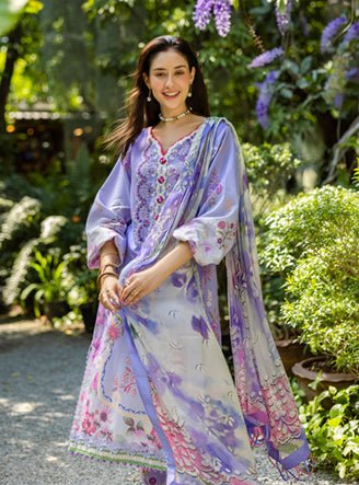 Roheenaz | Ethereal Bloom Lawn 25 | Meliora-Brand:Roheenaz-Type:Ladies Clothes-Lavender-Printed lawn-House of Maryam- Buy in UK, USA