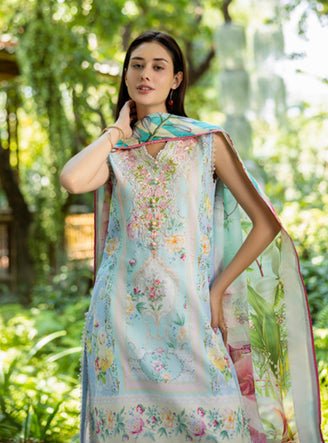 Roheenaz | Ethereal Bloom Lawn 25 | Mistelle-Brand:Roheenaz-Type:Ladies Clothes-Light Blue-Printed lawn-House of Maryam- Buy in UK, USA