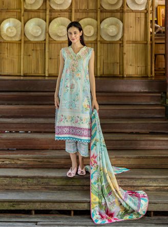 Roheenaz | Ethereal Bloom Lawn 25 | Mistelle-Brand:Roheenaz-Type:Ladies Clothes-Light Blue-Printed lawn-House of Maryam- Buy in UK, USA