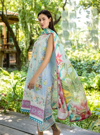 Roheenaz | Ethereal Bloom Lawn 25 | Mistelle-Brand:Roheenaz-Type:Ladies Clothes-Light Blue-Printed lawn-House of Maryam- Buy in UK, USA