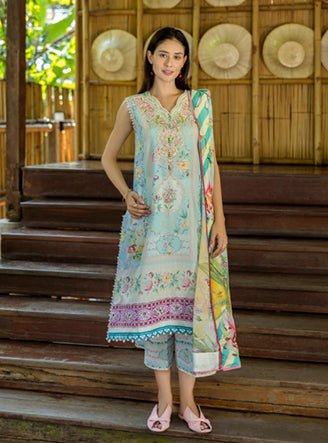 Roheenaz | Ethereal Bloom Lawn 25 | Mistelle-Brand:Roheenaz-Type:Ladies Clothes-Light Blue-Printed lawn-House of Maryam- Buy in UK, USA