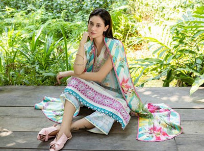 Roheenaz | Ethereal Bloom Lawn 25 | Mistelle-Brand:Roheenaz-Type:Ladies Clothes-Light Blue-Printed lawn-House of Maryam- Buy in UK, USA