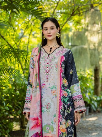 Roheenaz | Ethereal Bloom Lawn 25 | Nymeria-Brand:Roheenaz-Type:Ladies Clothes-Navy-Printed lawn-House of Maryam- Buy in UK, USA