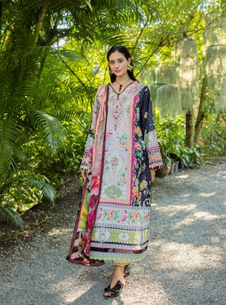 Roheenaz | Ethereal Bloom Lawn 25 | Nymeria-Brand:Roheenaz-Type:Ladies Clothes-Navy-Printed lawn-House of Maryam- Buy in UK, USA