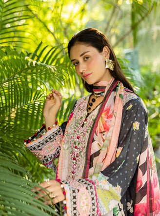 Roheenaz | Ethereal Bloom Lawn 25 | Nymeria-Brand:Roheenaz-Type:Ladies Clothes-Navy-Printed lawn-House of Maryam- Buy in UK, USA