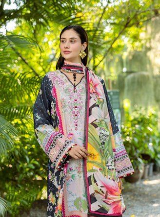 Roheenaz | Ethereal Bloom Lawn 25 | Nymeria-Brand:Roheenaz-Type:Ladies Clothes-Navy-Printed lawn-House of Maryam- Buy in UK, USA