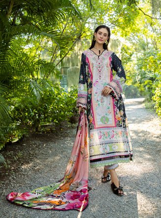 Roheenaz | Ethereal Bloom Lawn 25 | Nymeria-Brand:Roheenaz-Type:Ladies Clothes-Navy-Printed lawn-House of Maryam- Buy in UK, USA