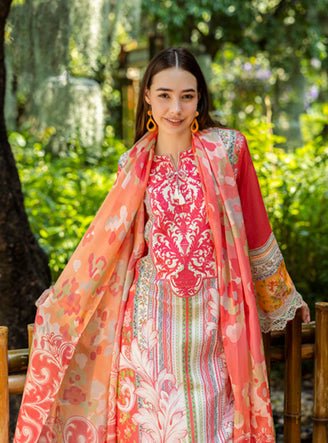 Roheenaz | Ethereal Bloom Lawn 25 | Roselle-Brand:Roheenaz-Type:Ladies Clothes-Orange-Printed lawn-House of Maryam- Buy in UK, USA