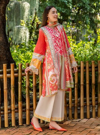 Roheenaz | Ethereal Bloom Lawn 25 | Roselle-Brand:Roheenaz-Type:Ladies Clothes-Orange-Printed lawn-House of Maryam- Buy in UK, USA
