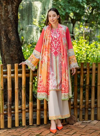 Roheenaz | Ethereal Bloom Lawn 25 | Roselle-Brand:Roheenaz-Type:Ladies Clothes-Orange-Printed lawn-House of Maryam- Buy in UK, USA