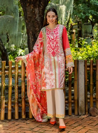 Roheenaz | Ethereal Bloom Lawn 25 | Roselle-Brand:Roheenaz-Type:Ladies Clothes-Orange-Printed lawn-House of Maryam- Buy in UK, USA