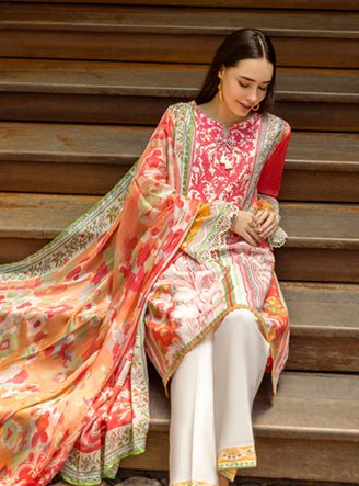 Roheenaz | Ethereal Bloom Lawn 25 | Roselle-Brand:Roheenaz-Type:Ladies Clothes-Orange-Printed lawn-House of Maryam- Buy in UK, USA