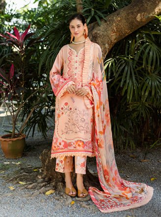 Roheenaz | Ethereal Bloom Lawn 25 | Zaria-Brand:Roheenaz-Type:Ladies Clothes-Peach Pink-Printed lawn-House of Maryam- Buy in UK, USA