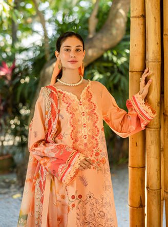 Roheenaz | Ethereal Bloom Lawn 25 | Zaria-Brand:Roheenaz-Type:Ladies Clothes-Peach Pink-Printed lawn-House of Maryam- Buy in UK, USA