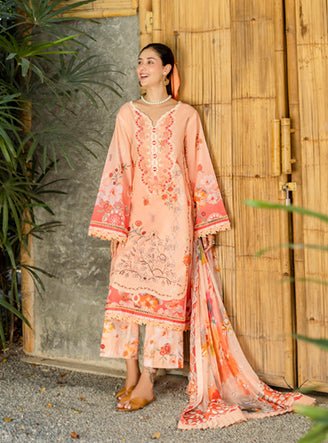 Roheenaz | Ethereal Bloom Lawn 25 | Zaria-Brand:Roheenaz-Type:Ladies Clothes-Peach Pink-Printed lawn-House of Maryam- Buy in UK, USA
