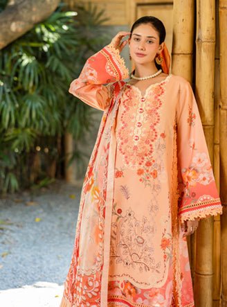 Roheenaz | Ethereal Bloom Lawn 25 | Zaria-Brand:Roheenaz-Type:Ladies Clothes-Peach Pink-Printed lawn-House of Maryam- Buy in UK, USA
