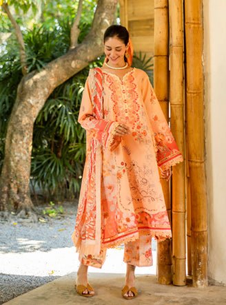 Roheenaz | Ethereal Bloom Lawn 25 | Zaria-Brand:Roheenaz-Type:Ladies Clothes-Peach Pink-Printed lawn-House of Maryam- Buy in UK, USA