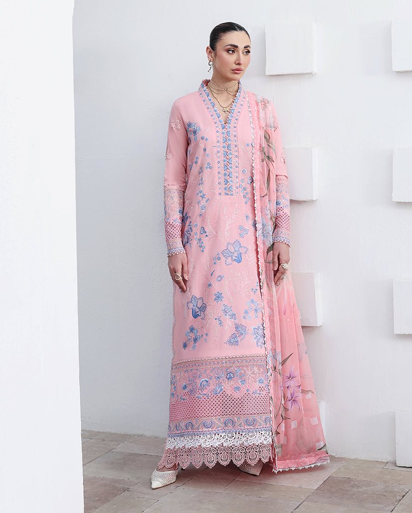 Roheenaz | Floral Reverie Luxury Lawn | Crystal Glow-Brand:Roheenaz-Type:Ladies Clothes-Pink-Lawn-House of Maryam- Buy in UK, USA