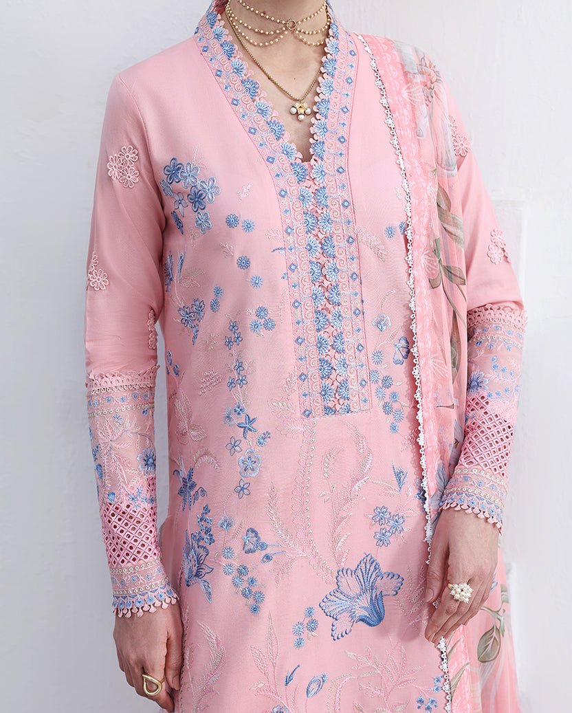 Roheenaz | Floral Reverie Luxury Lawn | Crystal Glow-Brand:Roheenaz-Type:Ladies Clothes-Pink-Lawn-House of Maryam- Buy in UK, USA