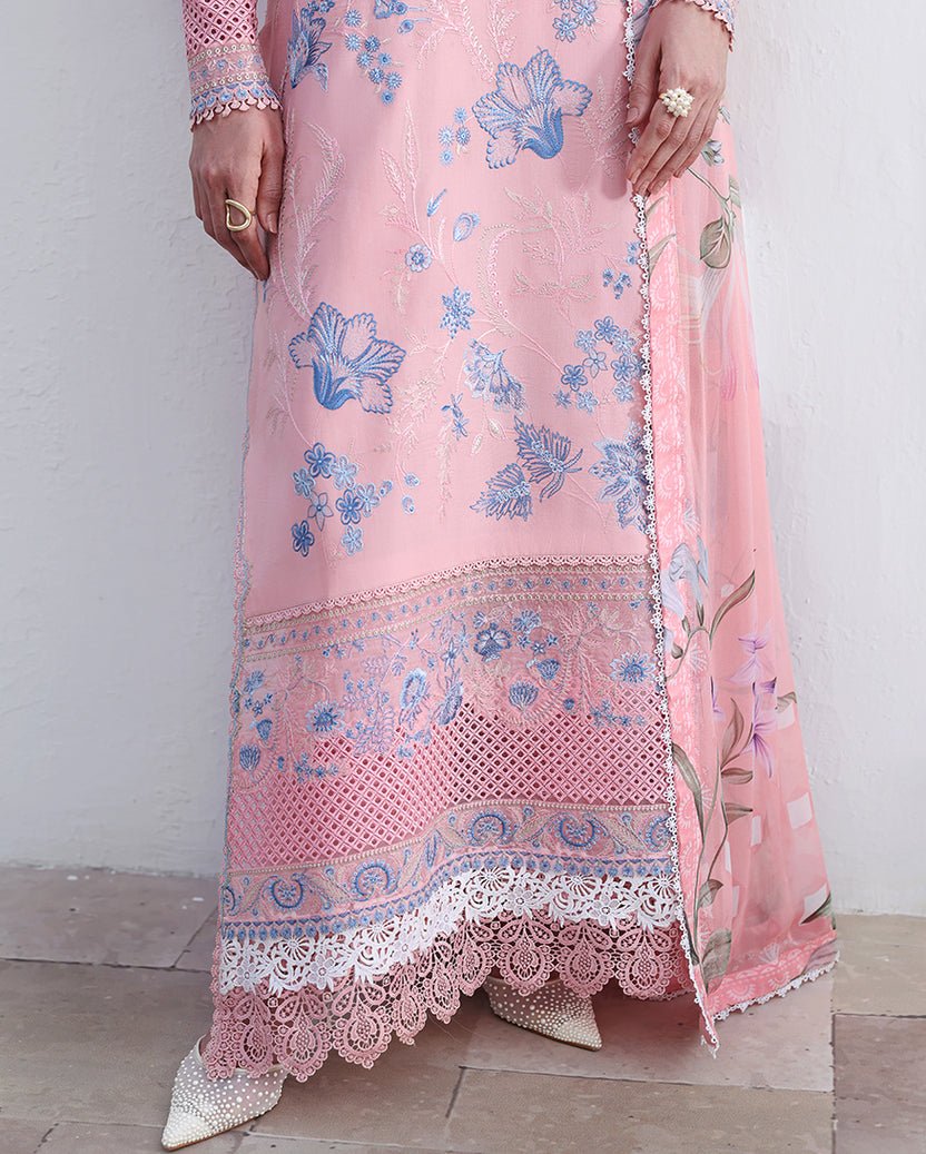 Roheenaz | Floral Reverie Luxury Lawn | Crystal Glow-Brand:Roheenaz-Type:Ladies Clothes-Pink-Lawn-House of Maryam- Buy in UK, USA
