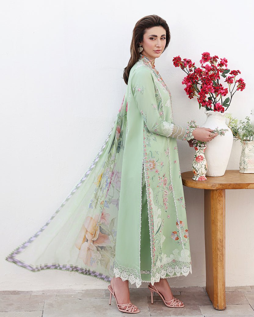 Roheenaz | Floral Reverie Luxury Lawn | Daydream Gleam-Brand:Roheenaz-Type:Ladies Clothes-Pastel Mint-Lawn-House of Maryam- Buy in UK, USA