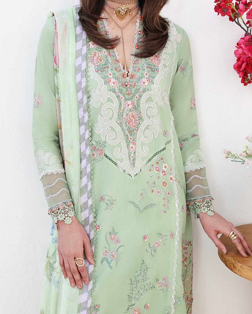 Roheenaz | Floral Reverie Luxury Lawn | Daydream Gleam-Brand:Roheenaz-Type:Ladies Clothes-Pastel Mint-Lawn-House of Maryam- Buy in UK, USA