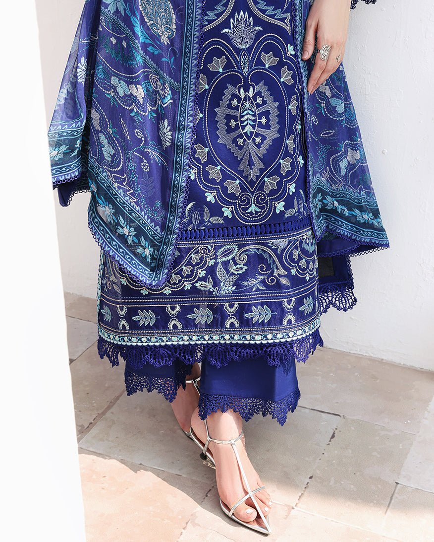 Roheenaz | Floral Reverie Luxury Lawn | Daylight Charm-Brand:Roheenaz-Type:Ladies Clothes-Navy-Lawn-House of Maryam- Buy in UK, USA