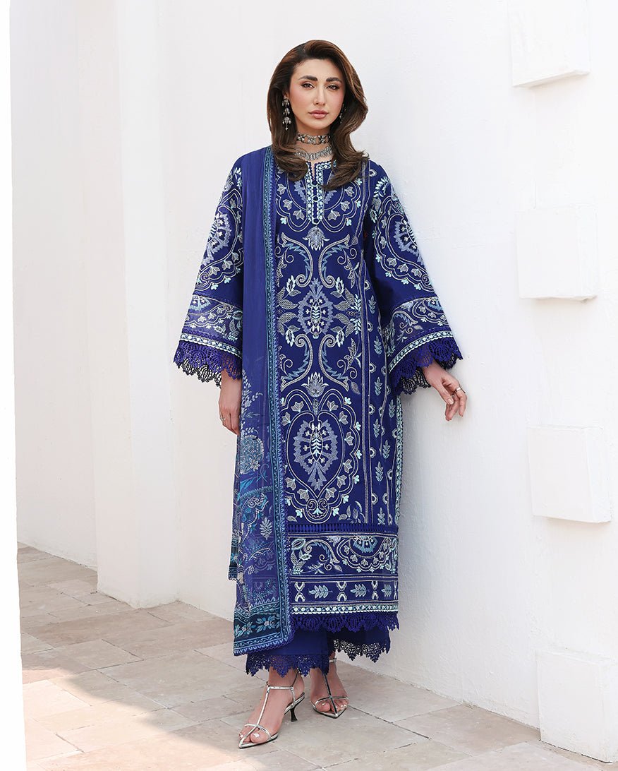 Roheenaz | Floral Reverie Luxury Lawn | Daylight Charm-Brand:Roheenaz-Type:Ladies Clothes-Navy-Lawn-House of Maryam- Buy in UK, USA