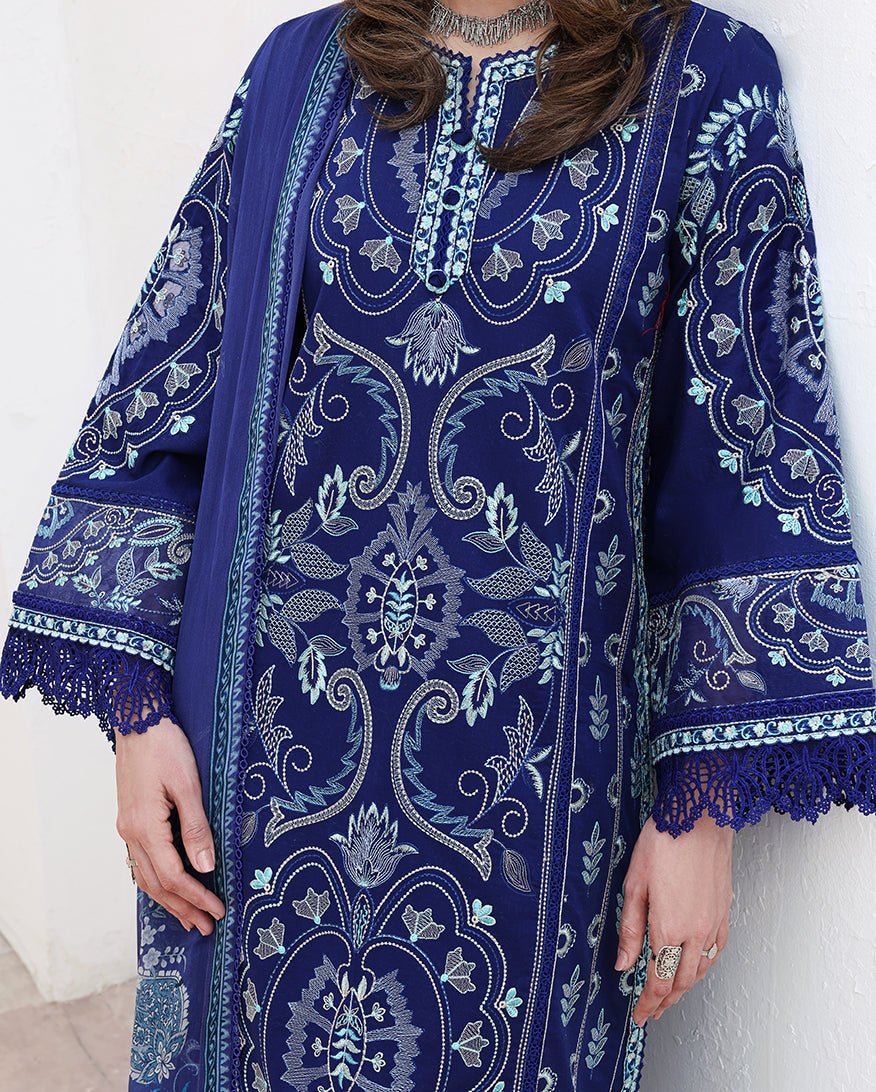 Roheenaz | Floral Reverie Luxury Lawn | Daylight Charm-Brand:Roheenaz-Type:Ladies Clothes-Navy-Lawn-House of Maryam- Buy in UK, USA