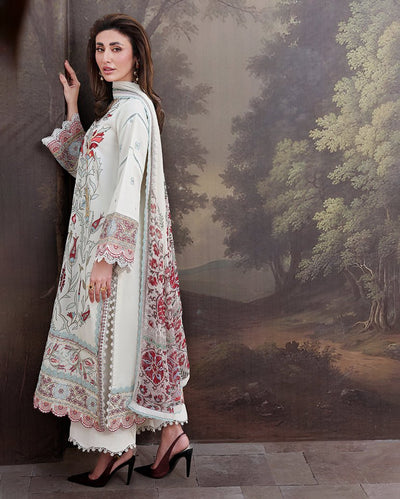 Roheenaz | Floral Reverie Luxury Lawn | Lunar Glow-Brand:Roheenaz-Type:Ladies Clothes-Off White-Lawn-House of Maryam- Buy in UK, USA