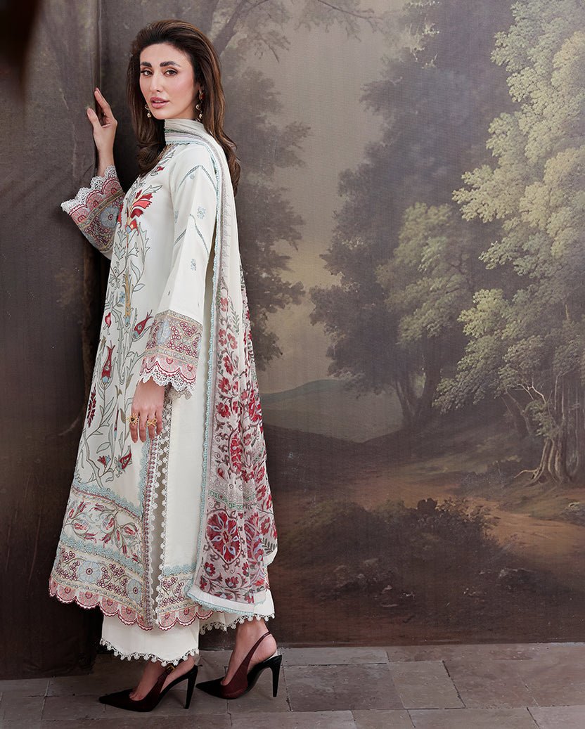 Roheenaz | Floral Reverie Luxury Lawn | Lunar Glow-Brand:Roheenaz-Type:Ladies Clothes-Off White-Lawn-House of Maryam- Buy in UK, USA