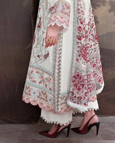 Roheenaz | Floral Reverie Luxury Lawn | Lunar Glow-Brand:Roheenaz-Type:Ladies Clothes-Off White-Lawn-House of Maryam- Buy in UK, USA