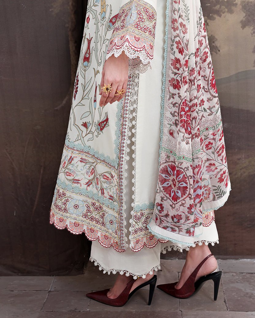 Roheenaz | Floral Reverie Luxury Lawn | Lunar Glow-Brand:Roheenaz-Type:Ladies Clothes-Off White-Lawn-House of Maryam- Buy in UK, USA