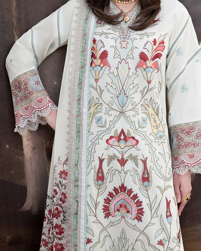 Roheenaz | Floral Reverie Luxury Lawn | Lunar Glow-Brand:Roheenaz-Type:Ladies Clothes-Off White-Lawn-House of Maryam- Buy in UK, USA