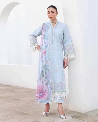 Roheenaz | Floral Reverie Luxury Lawn | Morning Petal-Brand:Roheenaz-Type:Ladies Clothes-Pale Sky Blue-Lawn-House of Maryam- Buy in UK, USA