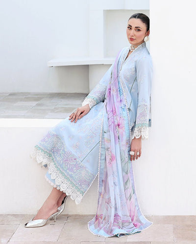 Roheenaz | Floral Reverie Luxury Lawn | Morning Petal-Brand:Roheenaz-Type:Ladies Clothes-Pale Sky Blue-Lawn-House of Maryam- Buy in UK, USA