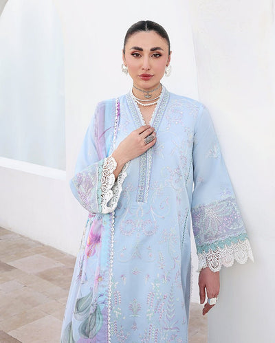 Roheenaz | Floral Reverie Luxury Lawn | Morning Petal-Brand:Roheenaz-Type:Ladies Clothes-Pale Sky Blue-Lawn-House of Maryam- Buy in UK, USA
