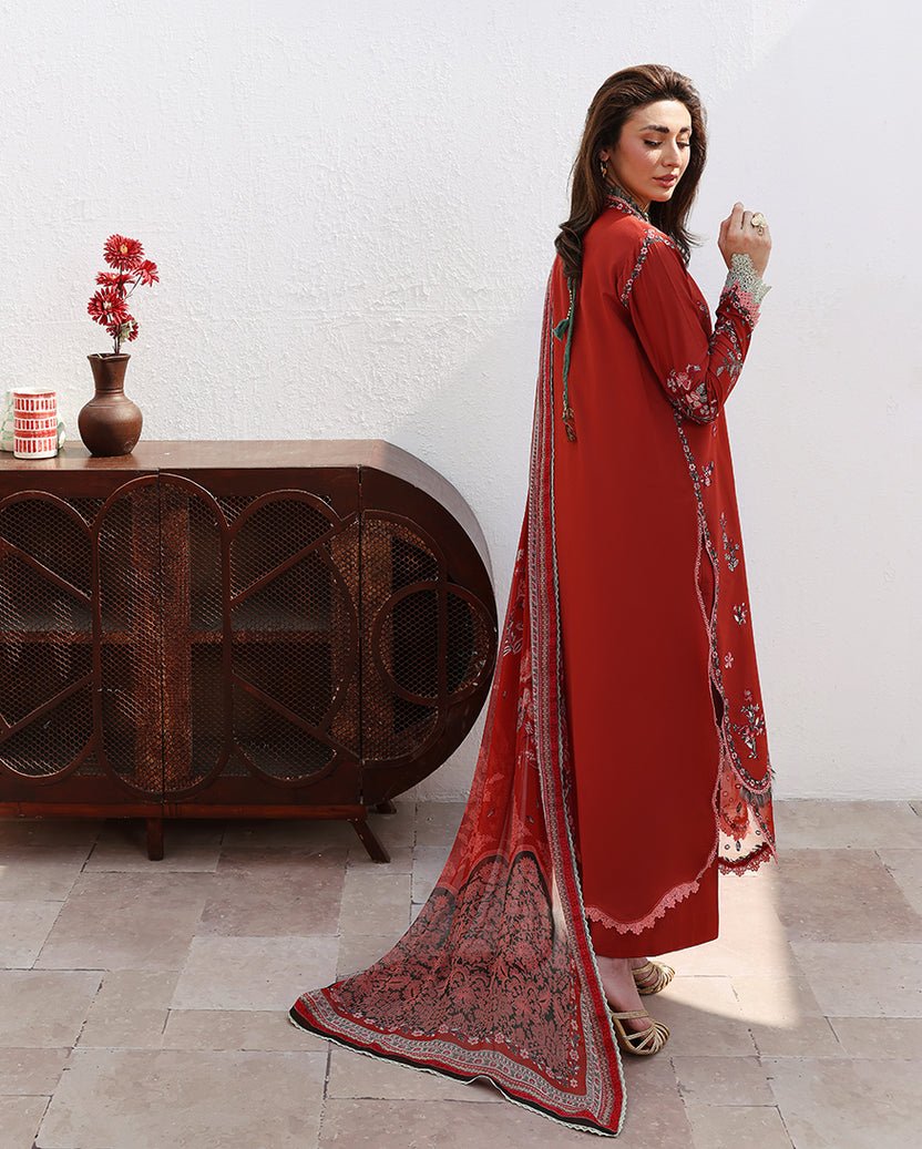 Roheenaz | Floral Reverie Luxury Lawn | Serene Bloom-Brand:Roheenaz-Type:Ladies Clothes-Ruby Red-Lawn-House of Maryam- Buy in UK, USA